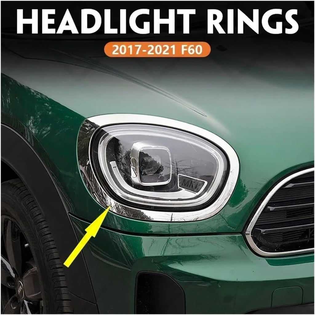 Compatible For 2017-2021 F60 BMW Mini Cooper Countryman Chrome Headlight Trims Cover Rings 51137388117 51137388118 51138739351 51138739352(Black L and R)