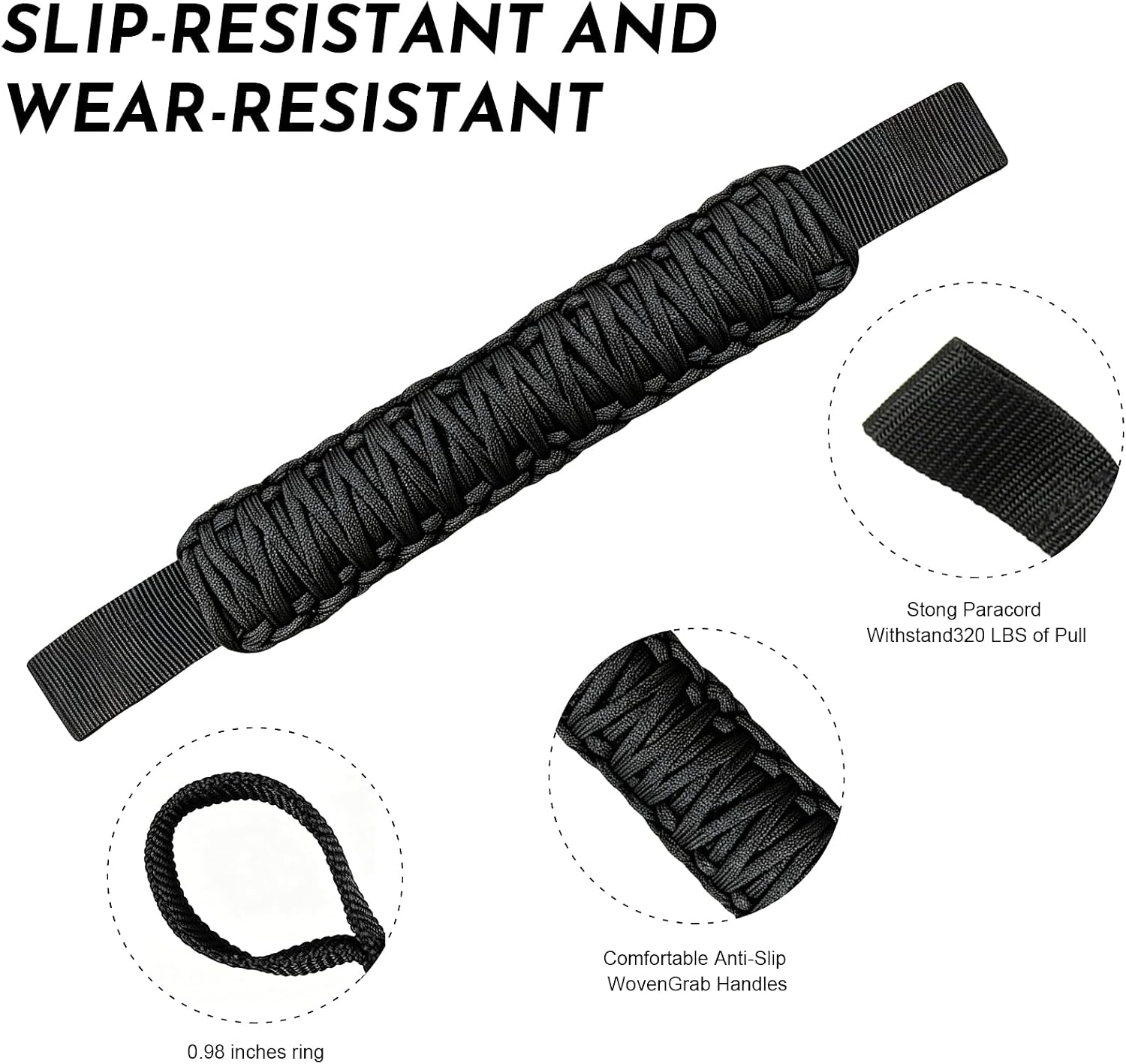 2PCS Headrest Grab Handles, Roll Bar Grab Handles, Safety Headrest Support Handle Strap for Rear Seat Passenger, Heavy Duty Rear Seat Back Mount Roll Bar Grip Handle Kit for SUV Truck (Black)