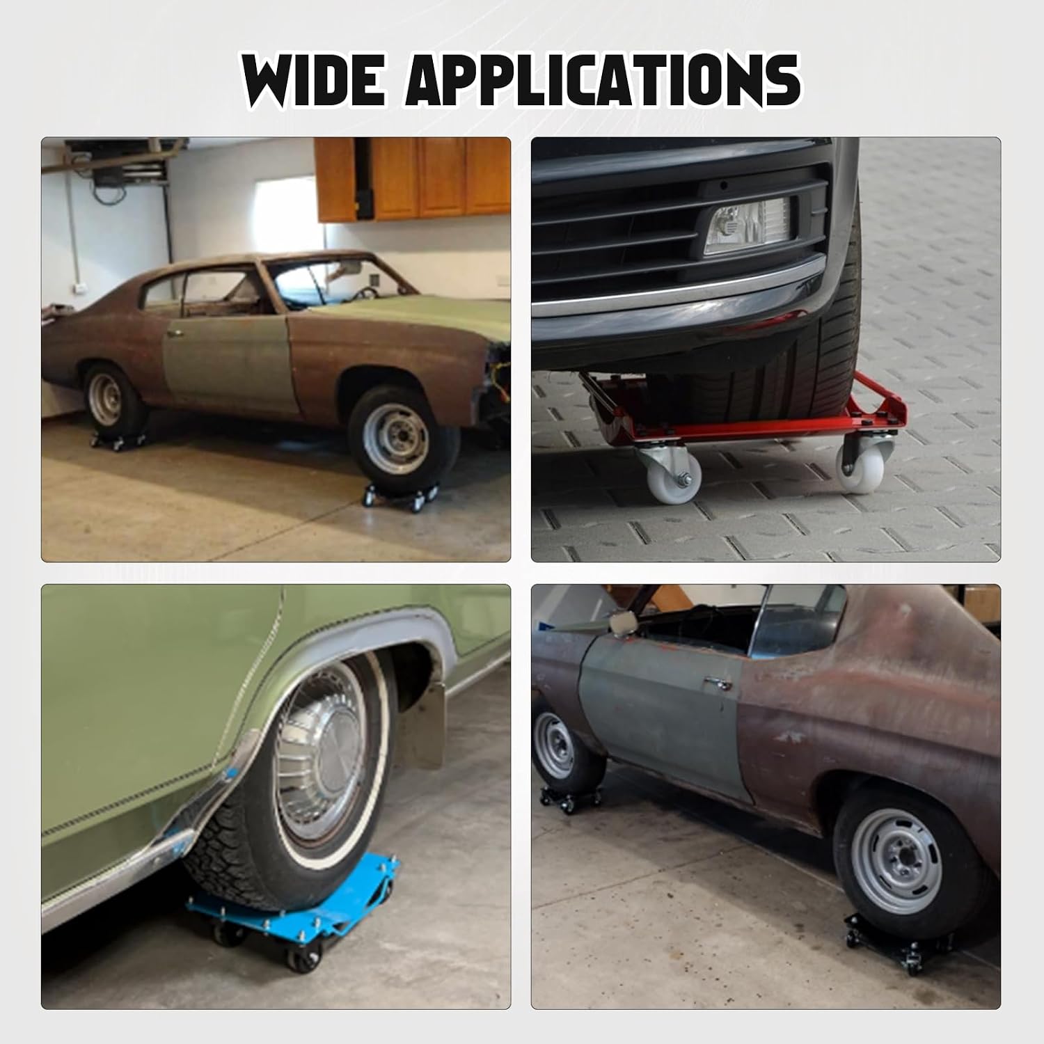 Wheel Dollies 4 Pack, 6000lbs Heavy Duty Car Skate Dollies with Brakes, Heavy-Duty Vehicle Dolly, Automotive Moving Mover Roller Skates for Garage, Auto, Truck, Trailer, Boats, Car Moving Cart