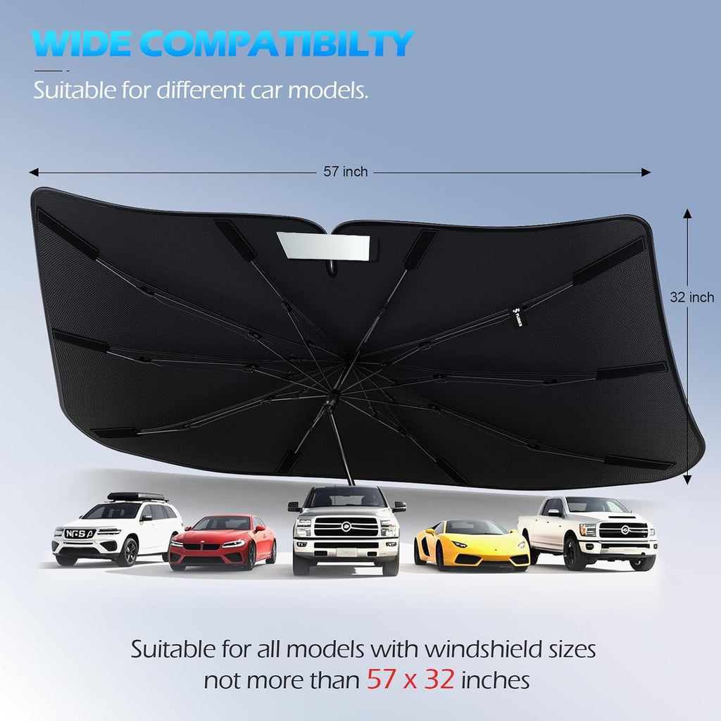 [2026 Upgrade] FLORICH Windshield Sunshade Umbrella Foldable Car Windshield Sun Shade Cover, [Nano-Ice-Crystal Coatings] Protect Interior from from UV Keep Car Cooler Medium(57" L x 32" W)