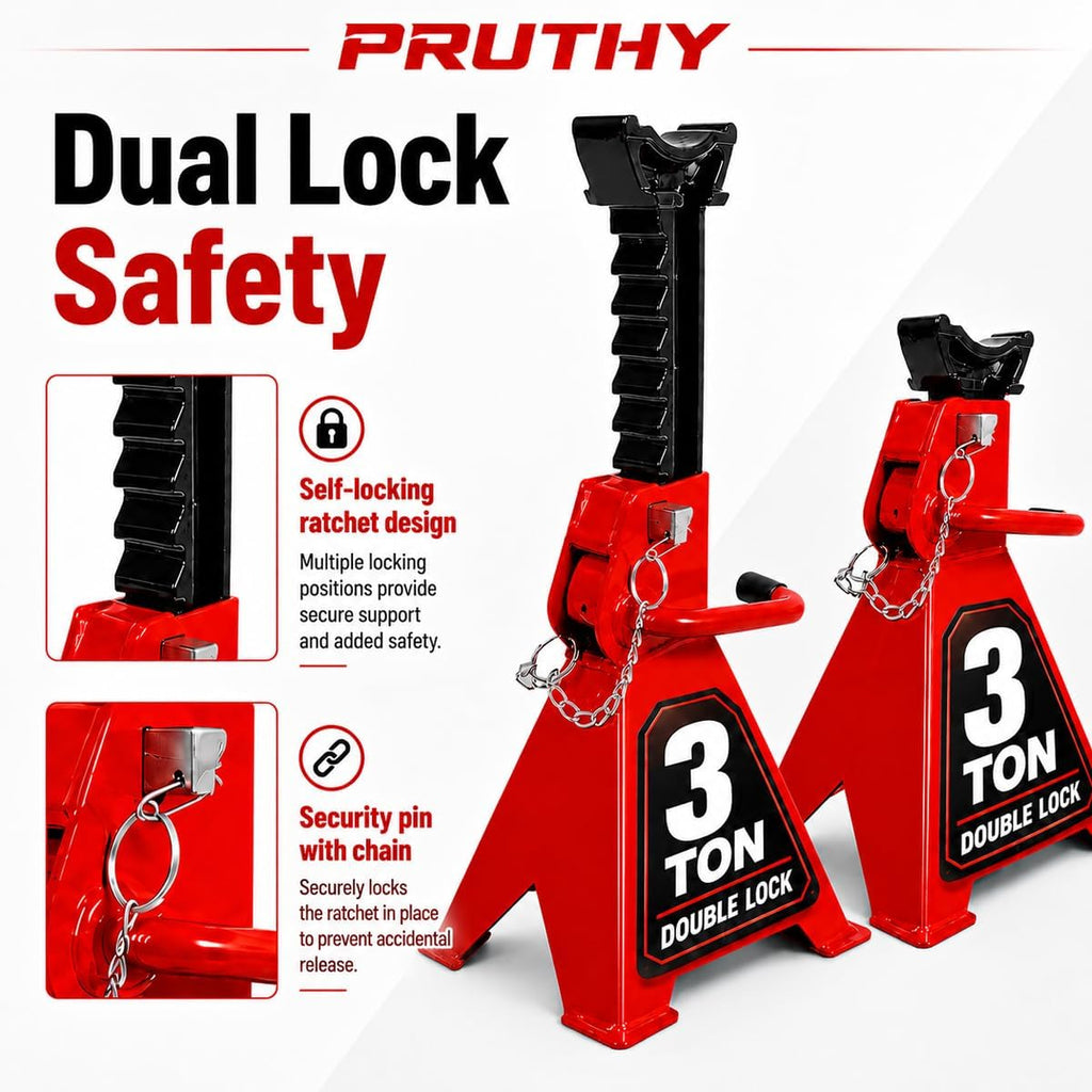 Jack Stands, 3 Ton (6,000 lbs) with Double Locking Pins Capacity Car Jack Stand, Adjustable Height for Lifting SUV Pickup Truck Car and UTV/ATV Heavy Duty Steel Car Lift, 1 Pair Red
