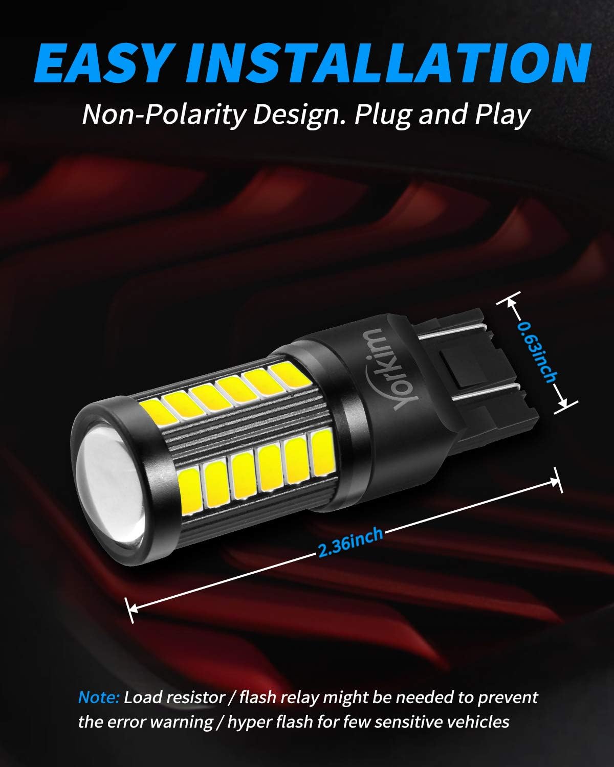 Yorkim 7440 7443 LED Bulb White 6000K Reverse Lights, 7444na 7441 7444 T20 W21W LED Light Bulb for Exterior Turn Signal Backup Tail DRL Brake Parking Lights, Easy Install, 2 Pack