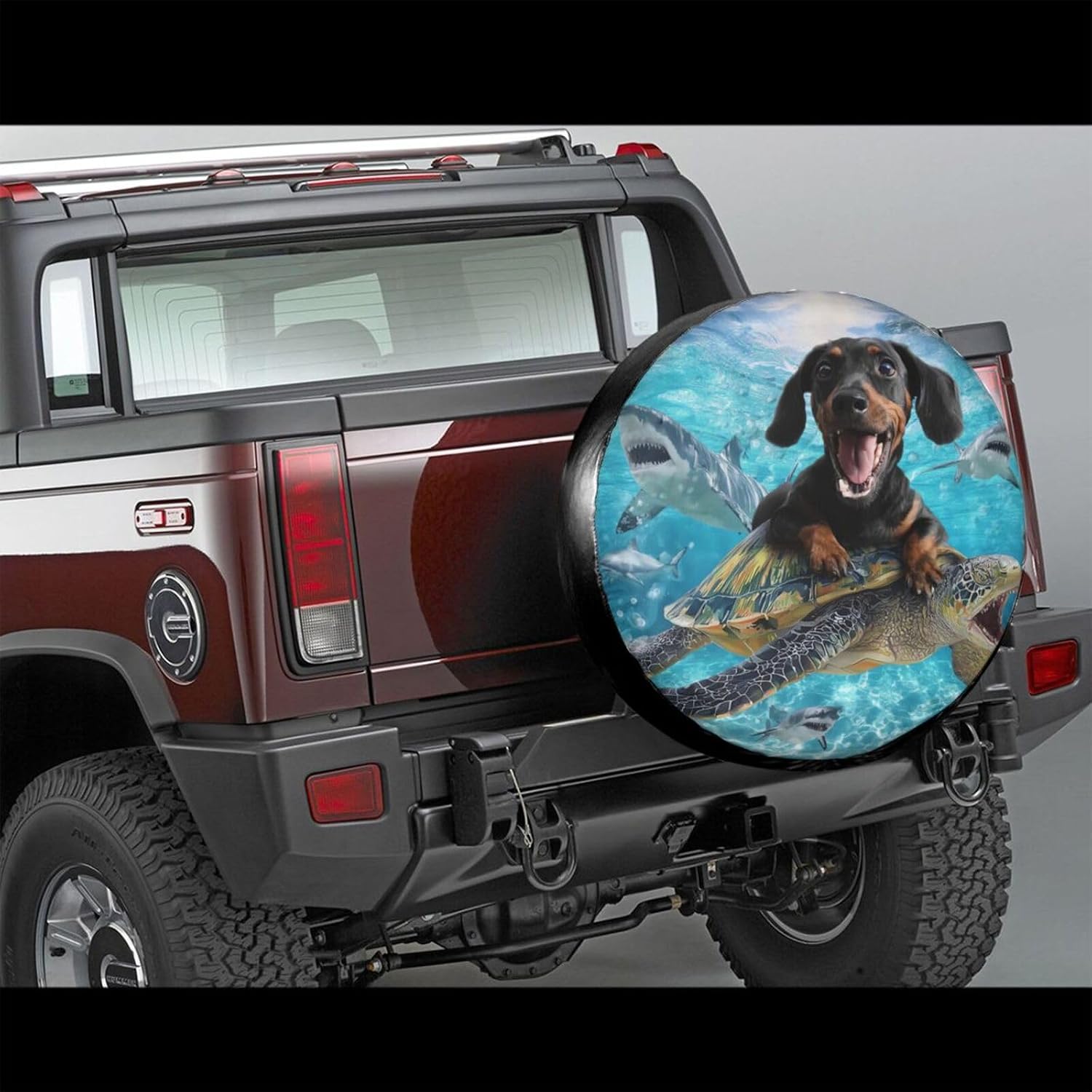 Black Dachshund with Turtle Spare Tire Cover Universal for Rv Suvs Trucks Camper Travel Trailers, Funny Waterproof Polyester Wheel Protector Covers,15 inch