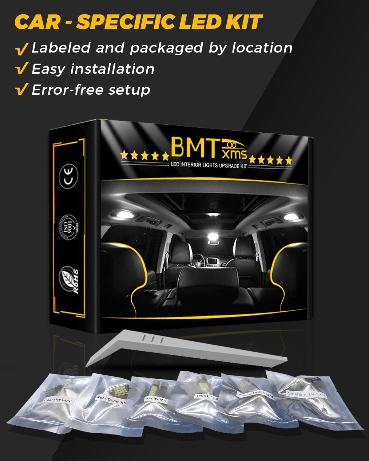 BMT xms LED Interior Light Kit Replacement for FORD Escape 2013-2020, 6000K White Lights for Car Interior + 912 Backup Reverse lights, 17 Pieces