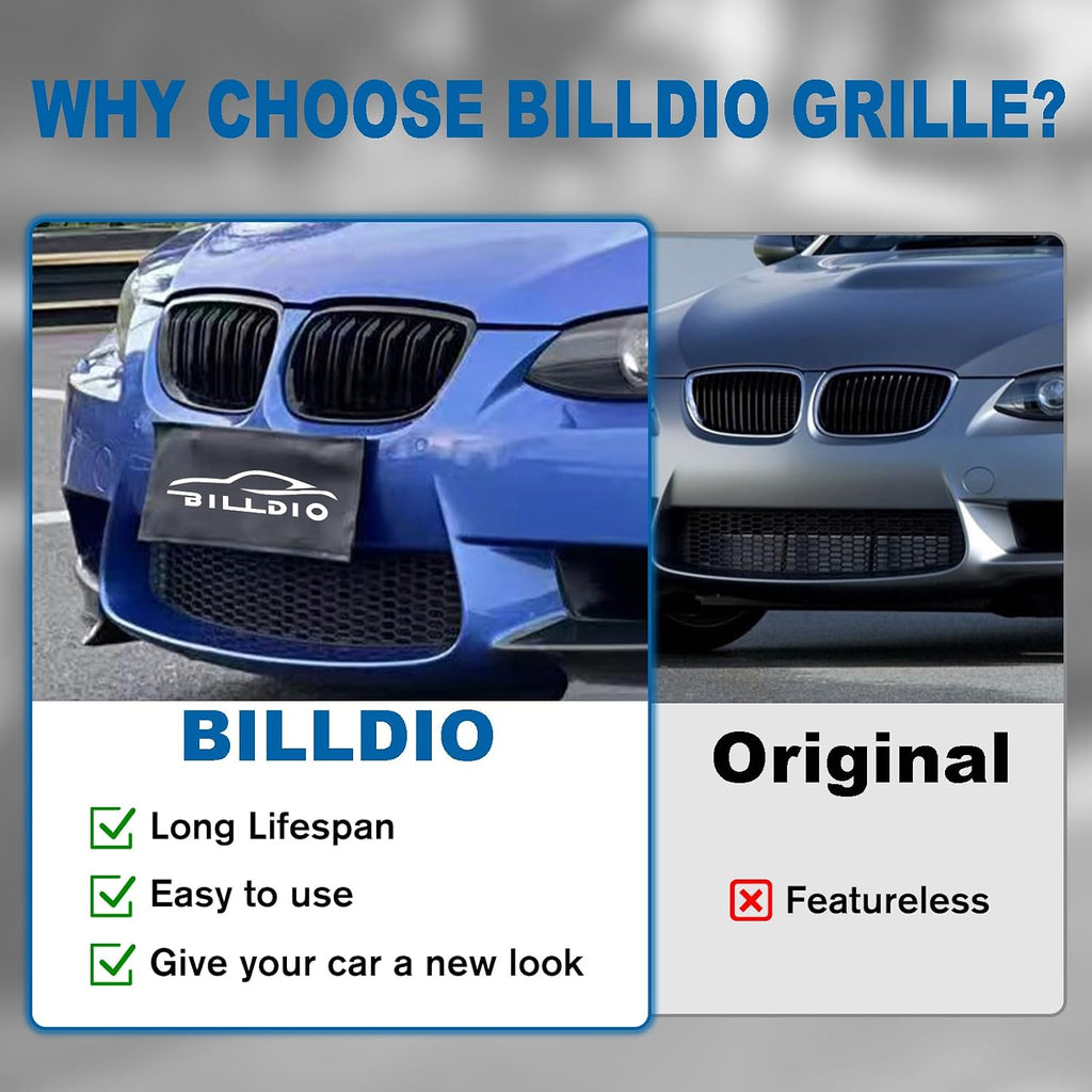 E92 E93 M3 Front Kidney Grille ABS Double Slats Gloss Black 2Pcs | Sporty Style Grille Upgrade, No-Drill Clip-On Install, Sensor & Airflow Compatible With BMW 3 Series E92 E93 M3 2006-2010