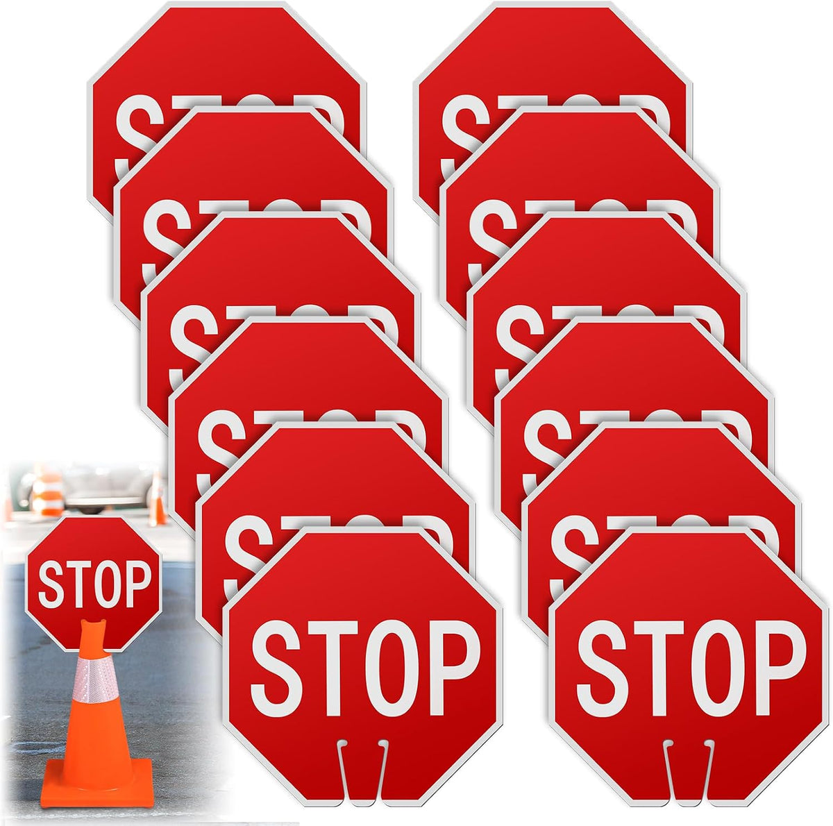 Geetery 12 Pcs Stop Signs 12 x 12 Inches PVC Traffic Cones Top Warning Signs