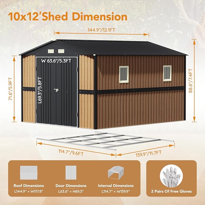 10X12 FT Outdoor Steel Storage Shed - Image 2