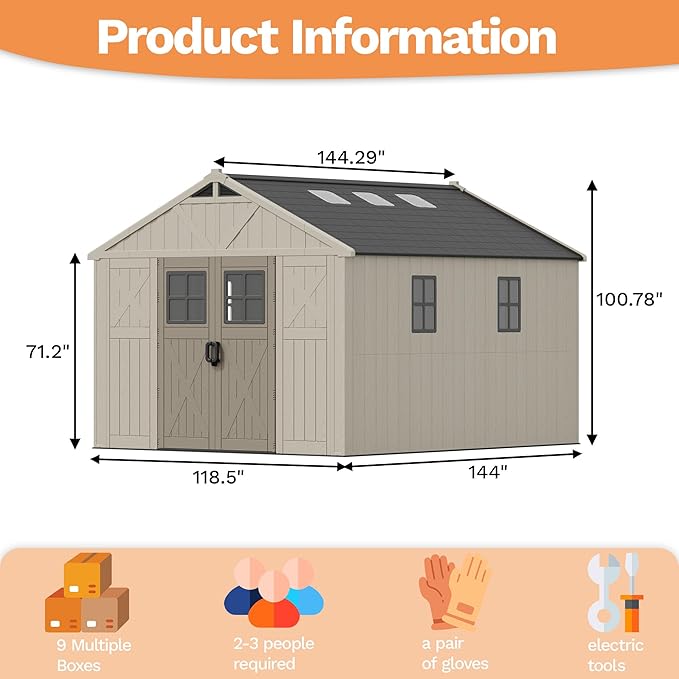 Devoko 10 x 12 FT Plastic Outdoor Storage Shed - Image 6