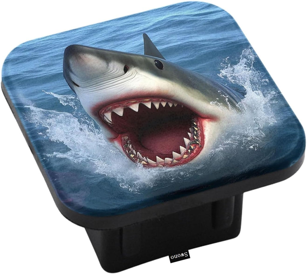 Swono Shark Trailer Hitch Tube Cover Plug Cap, Ocean Sea Huge Shake Jumping Big Mouth Rubber Car Receiver Tube Hitch Plug, Heavy Truck Trailer Hitch Covers for Men Women, 2 Inches