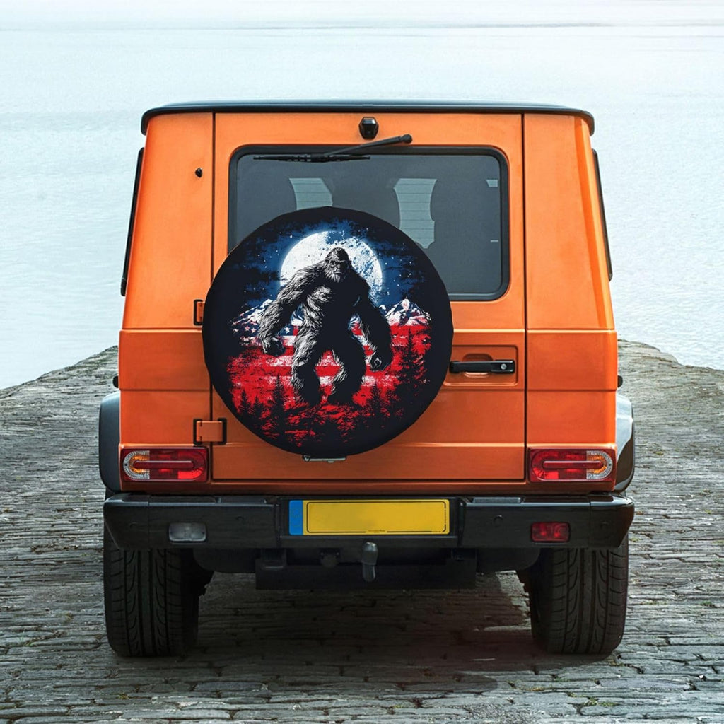 America Flag Bigfoot Spare Tire Cover Waterproof Wheel Cover 17 Inch Universal Fit for Jeep Trailer Rv SUV Truck Uv Protection Dustproof Tire Cover Outdoor Travel Camping Gift