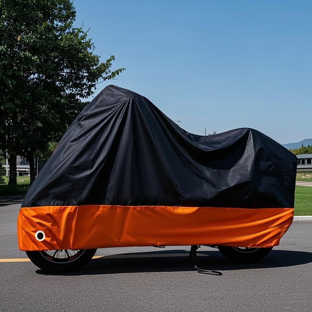 XYZCTEM Motorcycle Cover All Season Black&Orange Waterproof Sun Motorcycle Acessories, Fits up to 108‘’ Harley Davison, Honda, Suzuki, Kawasaki, Yamaha and More