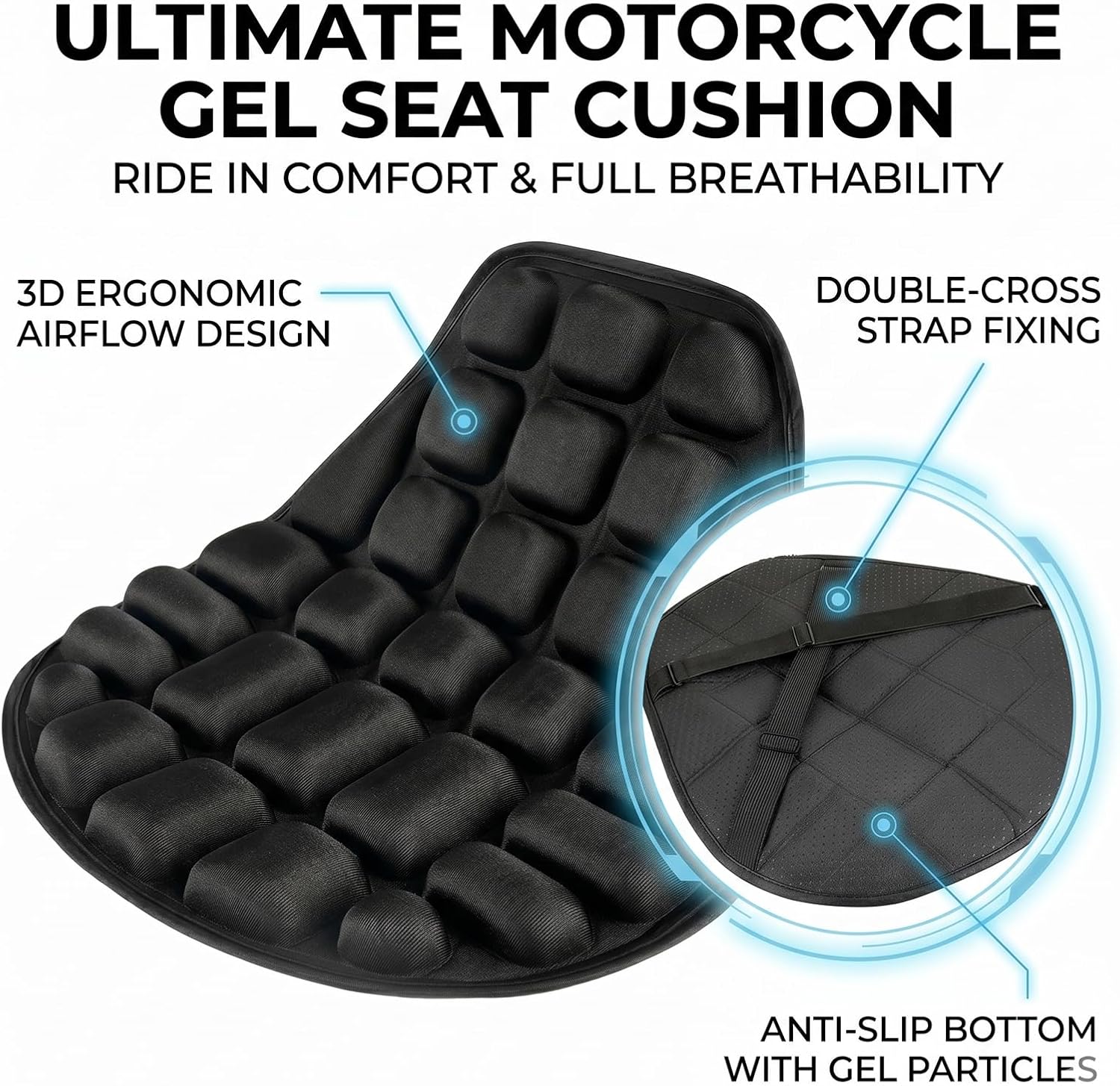 Motorcycle Seat Cushion for Honda Rebel 500 2017-2026, Breathable Shock Absorbing Non Slip Motorcycle Seat Pad with Ergonomic Groove Design, Comfort Seat Cover for Touring & Commuter Riders