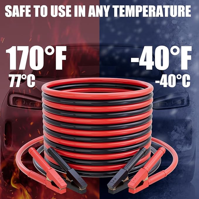 0 Gauge 25 Feet Jumper Cables for Car Battery, Heavy Duty Automotive Booster