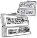 Auto Dynasty 4PCS LED DRL Headlight Lamps Compatible with Chevy Silverado Avalanche 1500 2500 3500 03 04 05 06 / Chevy Silverado Classic Models 07, Driver and Passenger Side, Chrome Housing Clear Lens