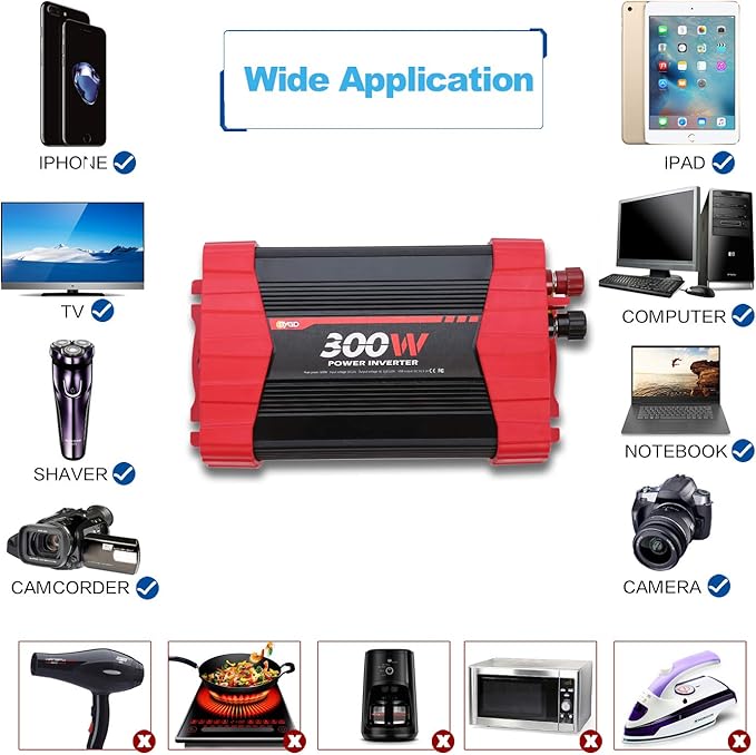 BYGD 300W Car Power Inverter, DC 12V to 110V AC Vehicle Plug Adapter Converter - Image 2