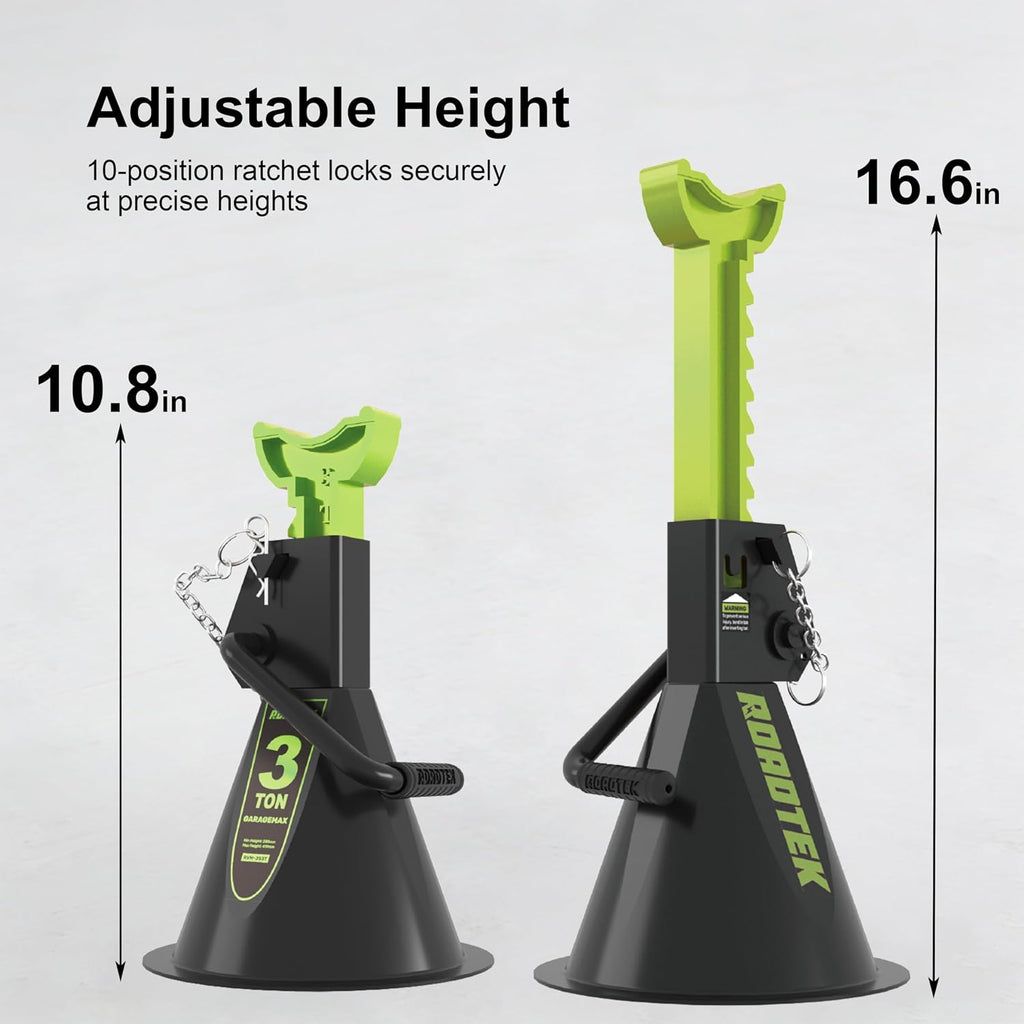 Jack Stands, 3 Ton (6,000 lbs) Heavy Duty Car Jack Stands with Seamless Round Steel Base, 10.8"-16.6" Adjustable with Double Locking, for Lifting SUV, Truck, and Car, 1 Pair