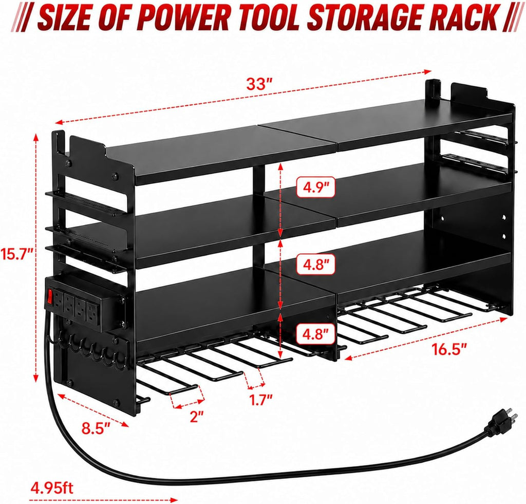 large power tool organizer wall mount with charging shown in use
