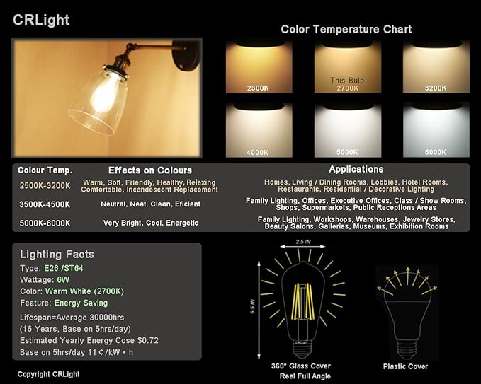 LED Edison Bulb 4W, Antique 40W Vintage Edison Bulb, E26 Light Bulb Non - Image 6