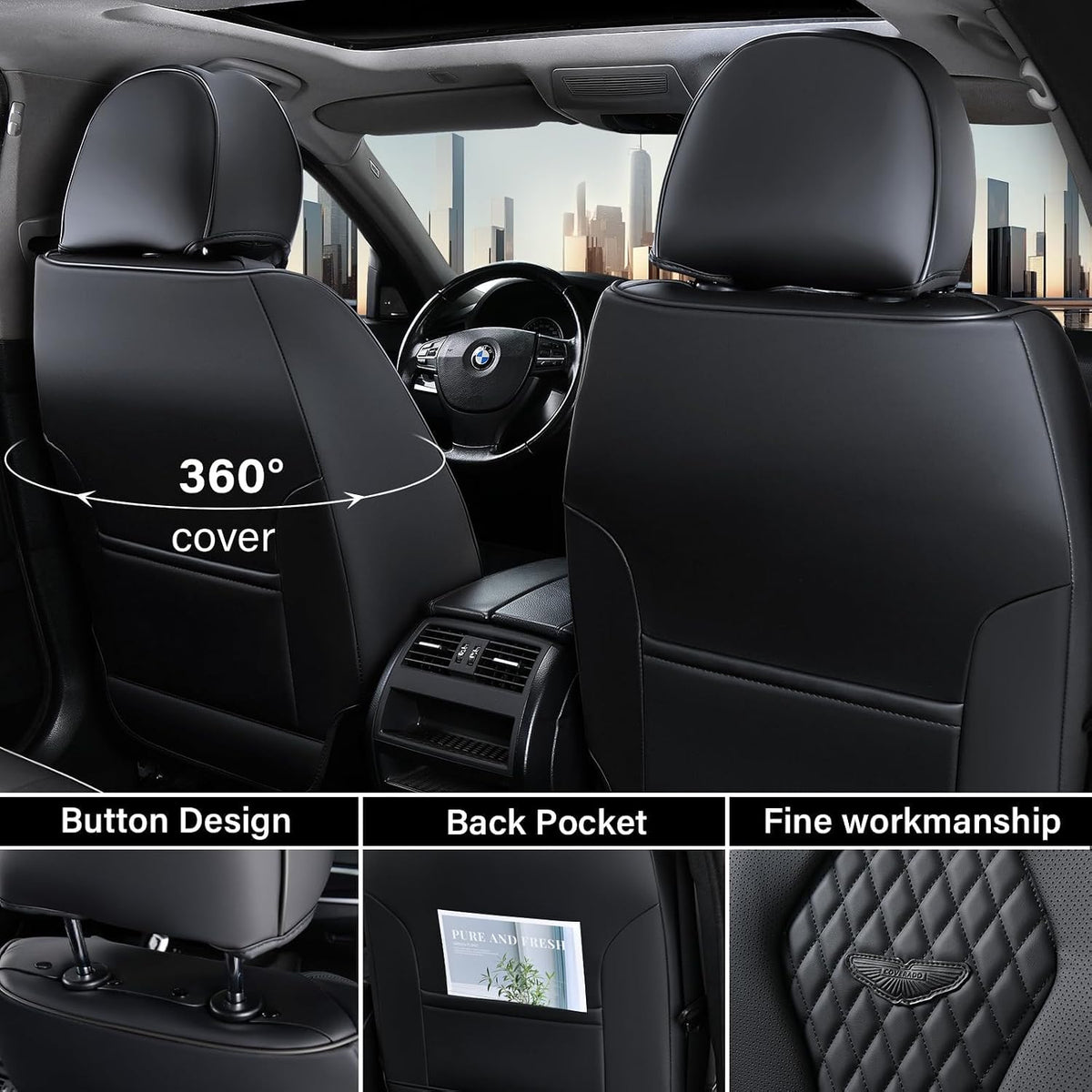 coverado seat covers, car seat covers front seats, close-up detail