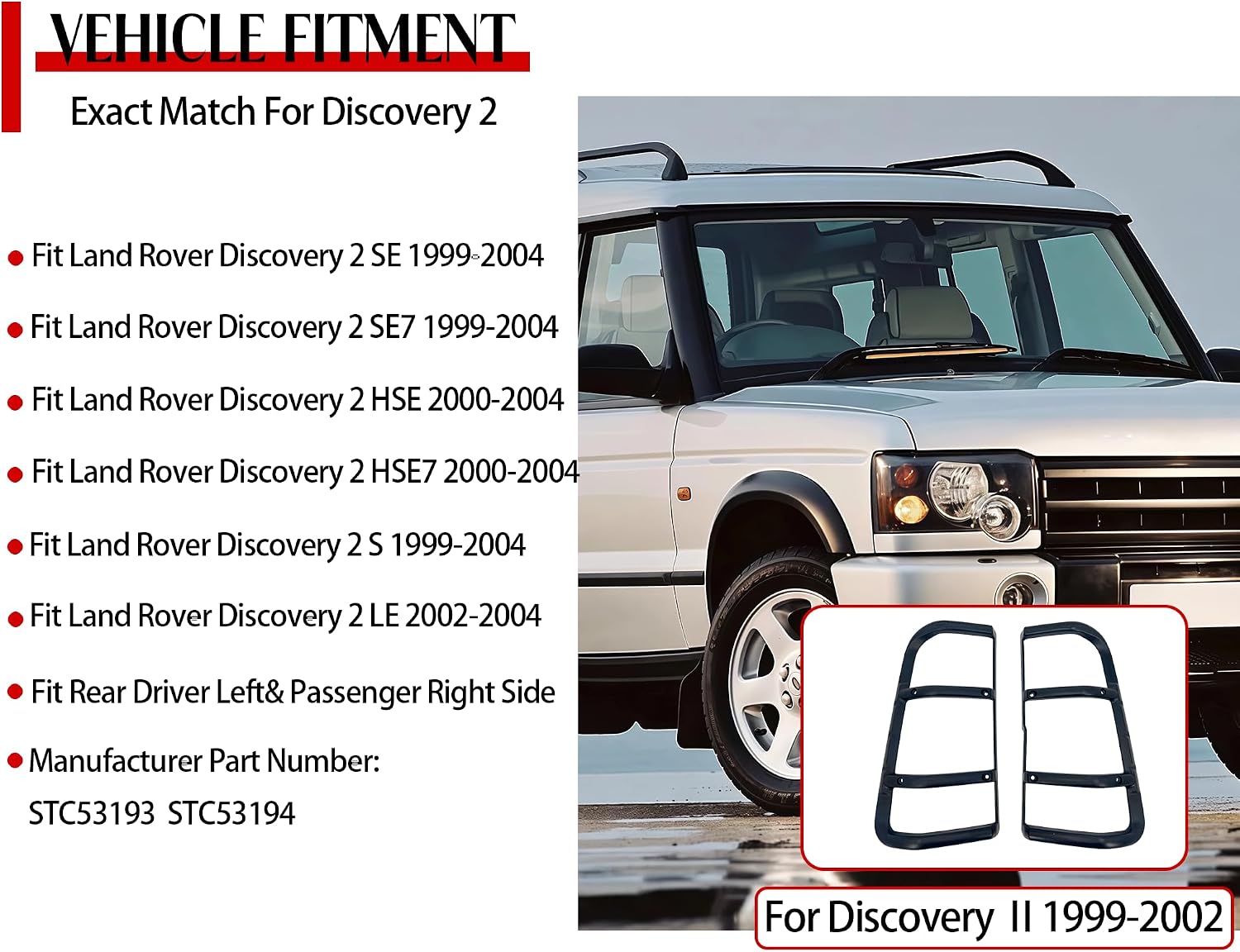 Taillight Tail Lamp Guard Cover Protector Grille for Land Rover Discovery 2 Ⅱ L318 1999 2000 2001 2002 2003 2004 Offroad Exterior Accessory，Replace STC53194