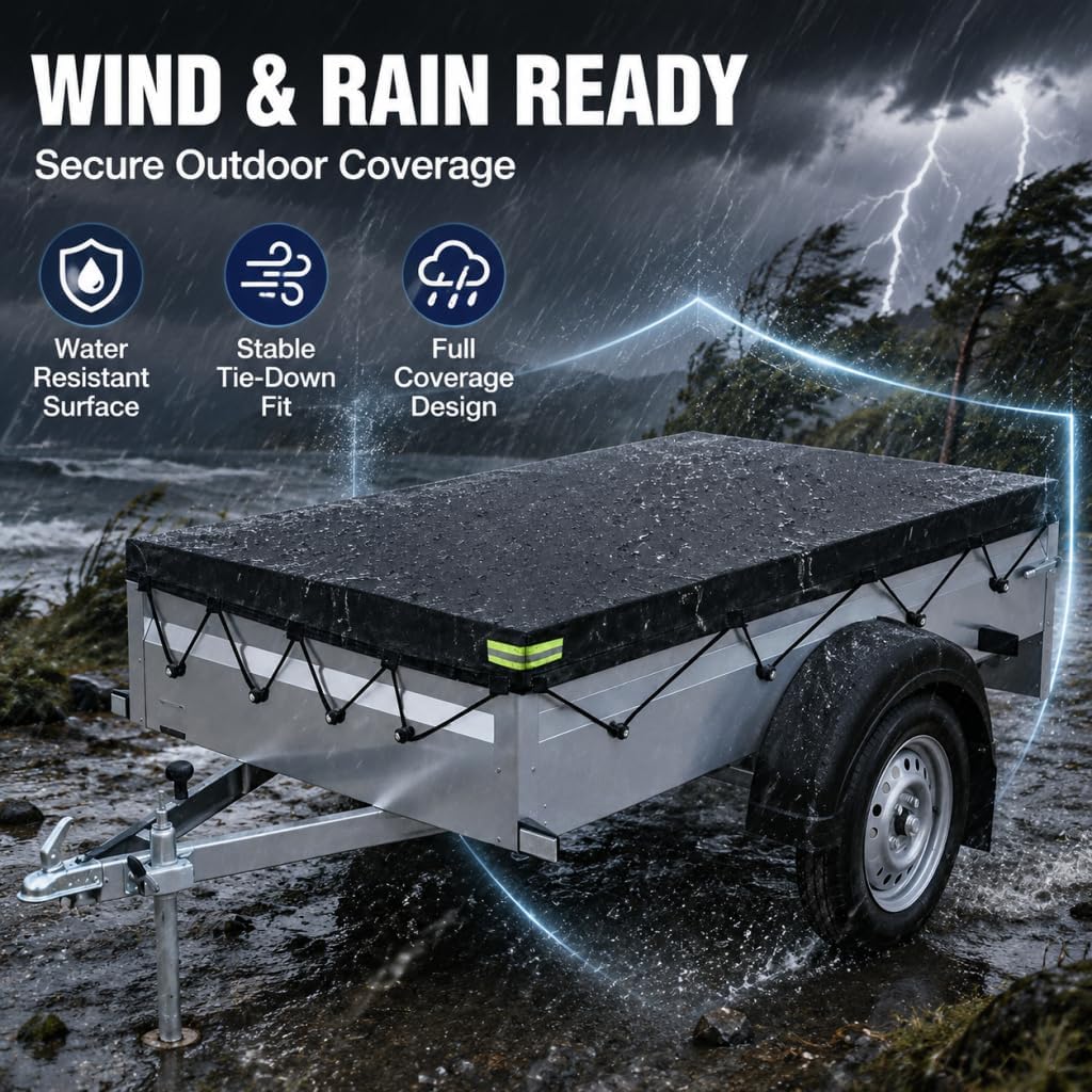 Utility Trailer Cover for Load Trail UT8318 7x18ft 2019-Present, Heavy Duty Water Resistant Trailer Tarp Cover, Outdoor Storage Protection for Flatbed Utility Trailers,A Black