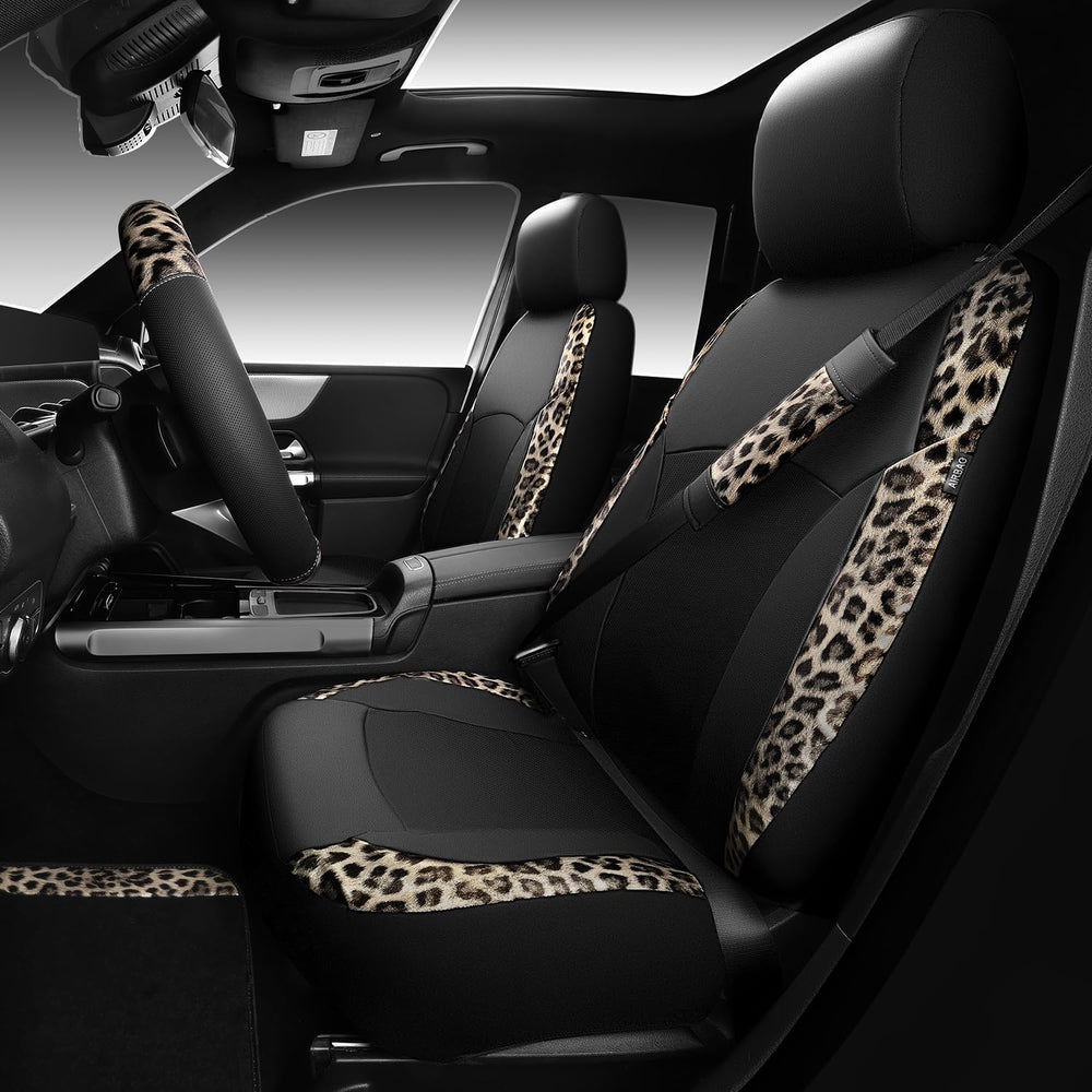CAR PASS Leopard Print Faux Leather Car Seat Covers & Leopard Car Mats&am...