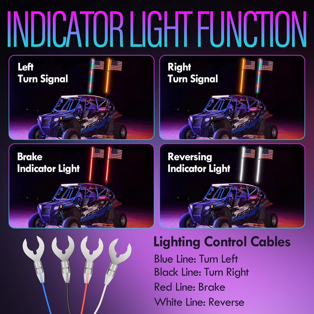 2PCS 4FT Whip Lights with Spring Base, LED Whip Lights with App & Remote Control,Spiral RGB Chasing Lighted Antenna with Rocker Switch, Music Whip Light for UTV ATV Polaris RZR SXS Jeep Truck