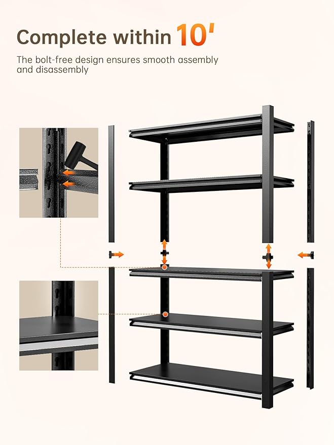 JHYKHG 39" W Storage Shelves, 5-Tier Heavy Duty Garage Shelving, Adjustable - Image 7
