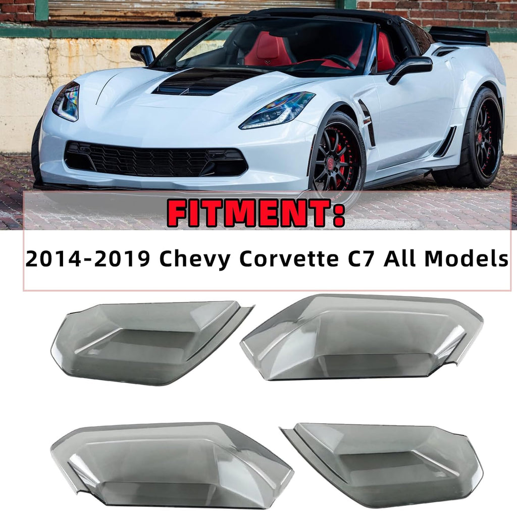 Tail Light Covers Guards Fit For Chevy Corvette C7 2014-2019 1LT/ 2LT/ 3LT/ Z06/ Z51/ ZR1/ LZ, Smoked Black Rear Light Protective Cover Guards Trim Set Exterior Accessories