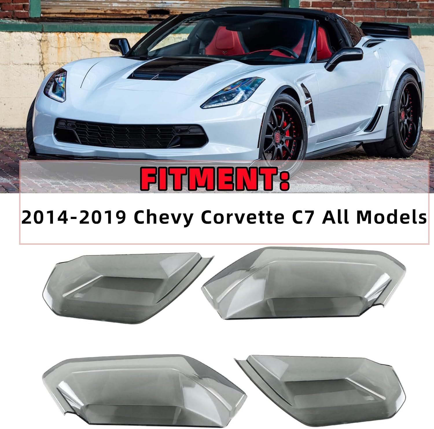 Tail Light Covers Guards Fit For Chevy Corvette C7 2014-2019 1LT/ 2LT/ 3LT/ Z06/ Z51/ ZR1/ LZ, Smoked Black Rear Light Protective Cover Guards Trim Set Exterior Accessories