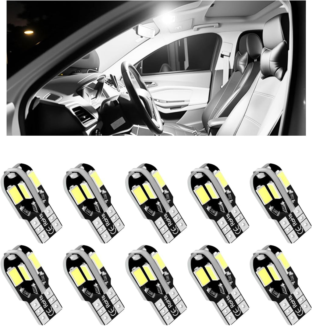 10PCS Interior Car Lights,12V T10 LED Bulb Car Interior Light with High Bright White,Universal Cars LED Lights as License Plate/Reading/Map/Dome Light Cars Accessories