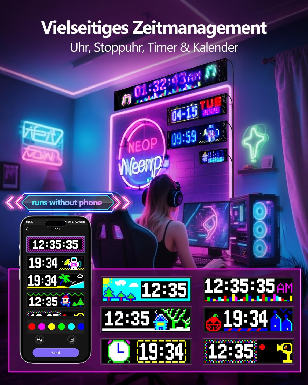 Multifunctional Bright 2PCS Devil Eyes for Cars Windshield - 15x4in [Upgraded Chip 100% Synchronized] Programmable Flexible LED Matrix Display - Custom Text Car Window Sign for Golf Cart Auto