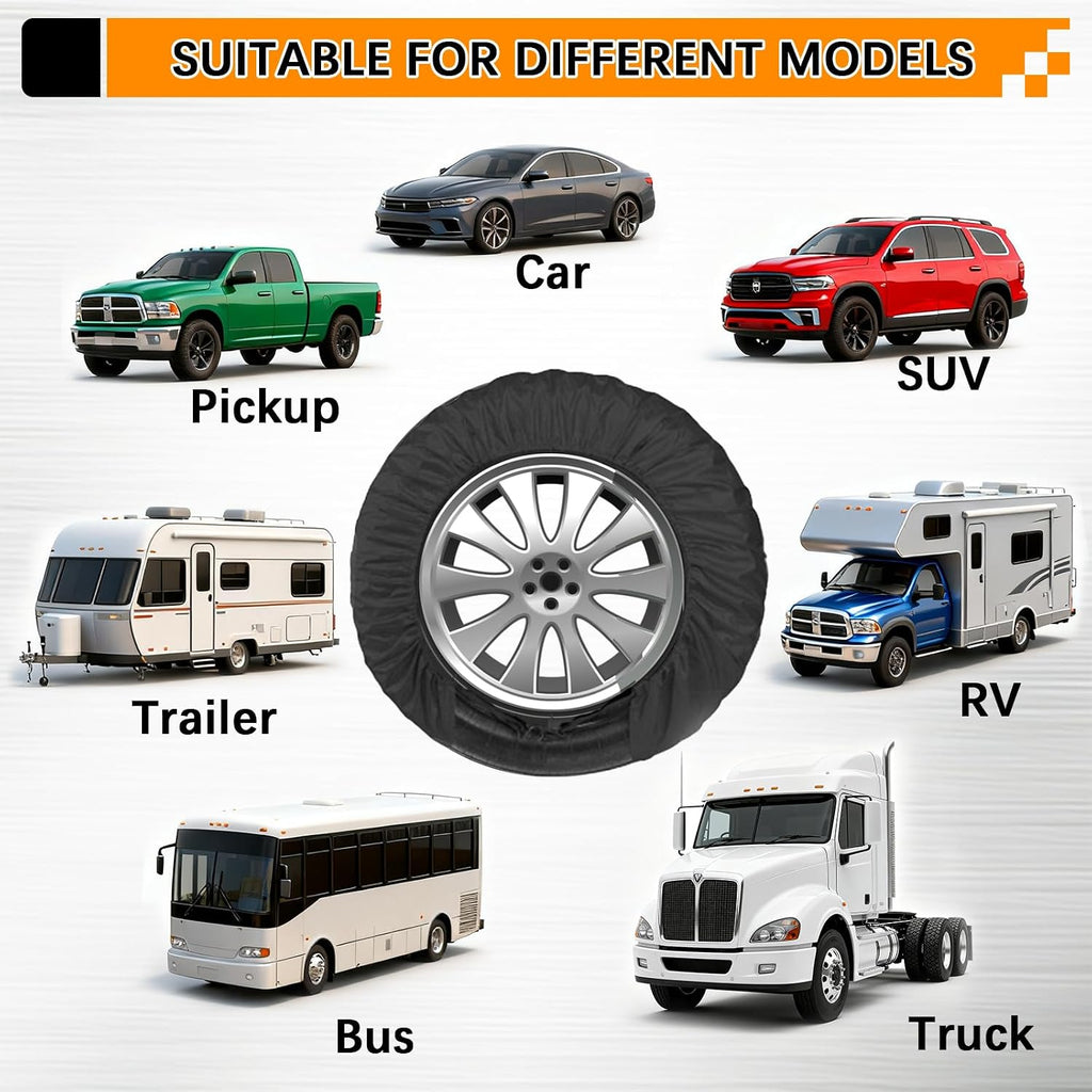 KALINCO RV Tire Covers 4 Pack, Waterproof Wheel Cover, Anti-UV Sun Rain Snow Tire Covers for Travel Trailer Truck RV SUV Camper