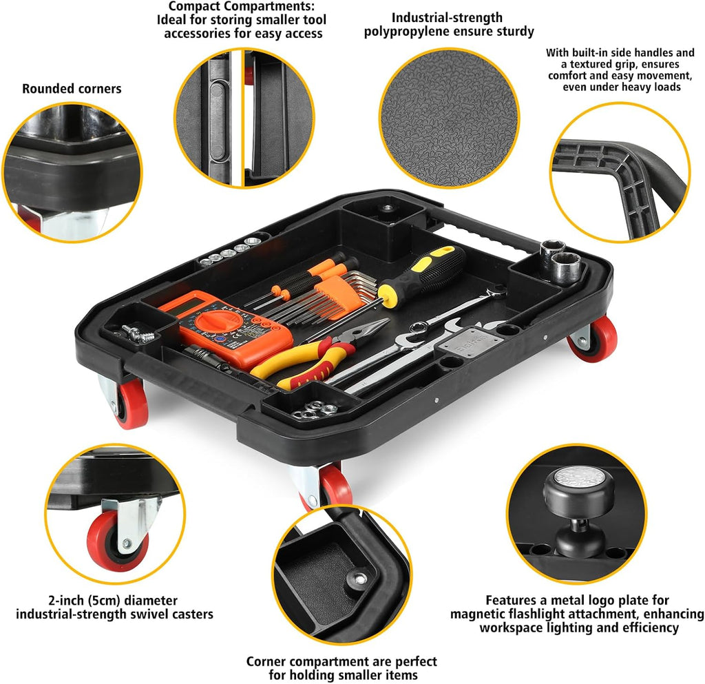 ELAFROS Tool Creeper Rolling Tray with 4 Swivel Casters, 55 lbs Capacity | Caddy Tray for Automotive Mechanics, DIY Garage Repair, Rolling Tool Organizer, Parts Tray, Workshop Service Cart Storage
