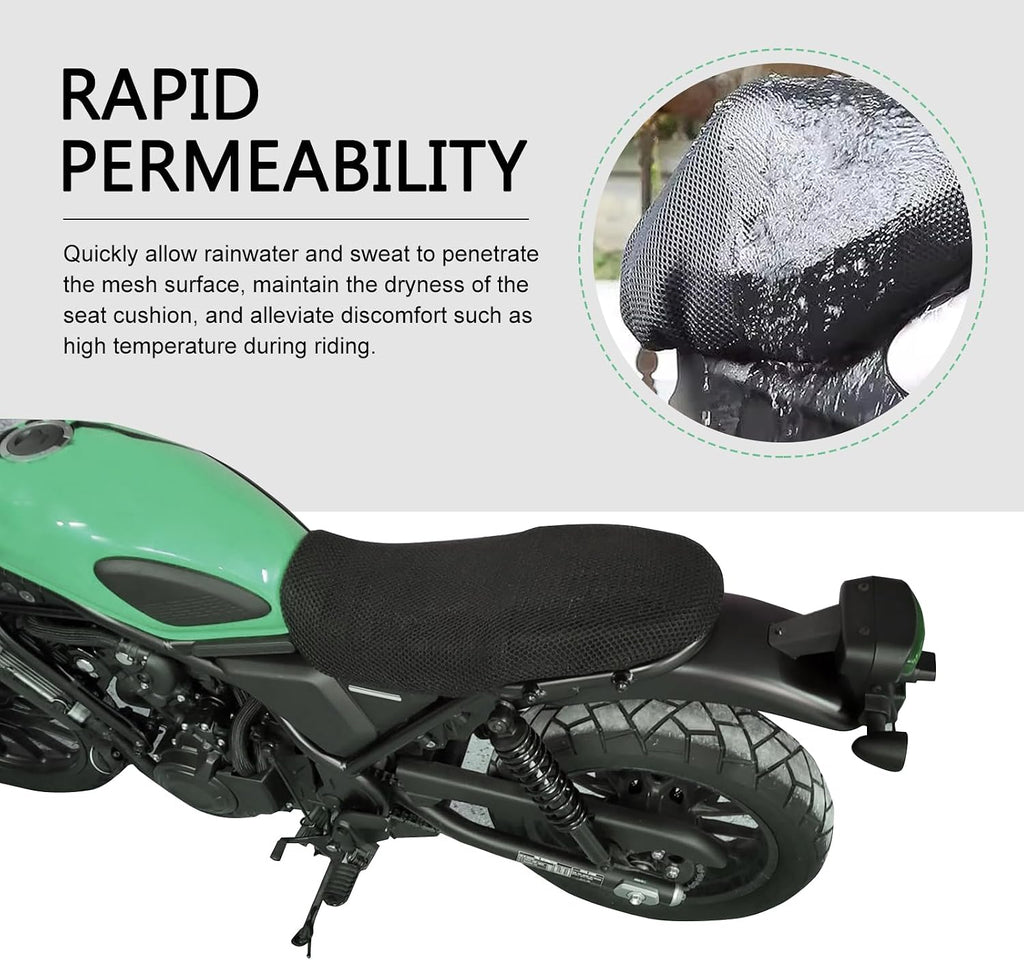 Large Moped Seat Cover, Heat-Insulating Anti-Slip Seat Cushion, Breathable Scratch-Resistant Cushion with 3D Spacer Mesh Fabric, Universal for Most Motorcycles (Black)