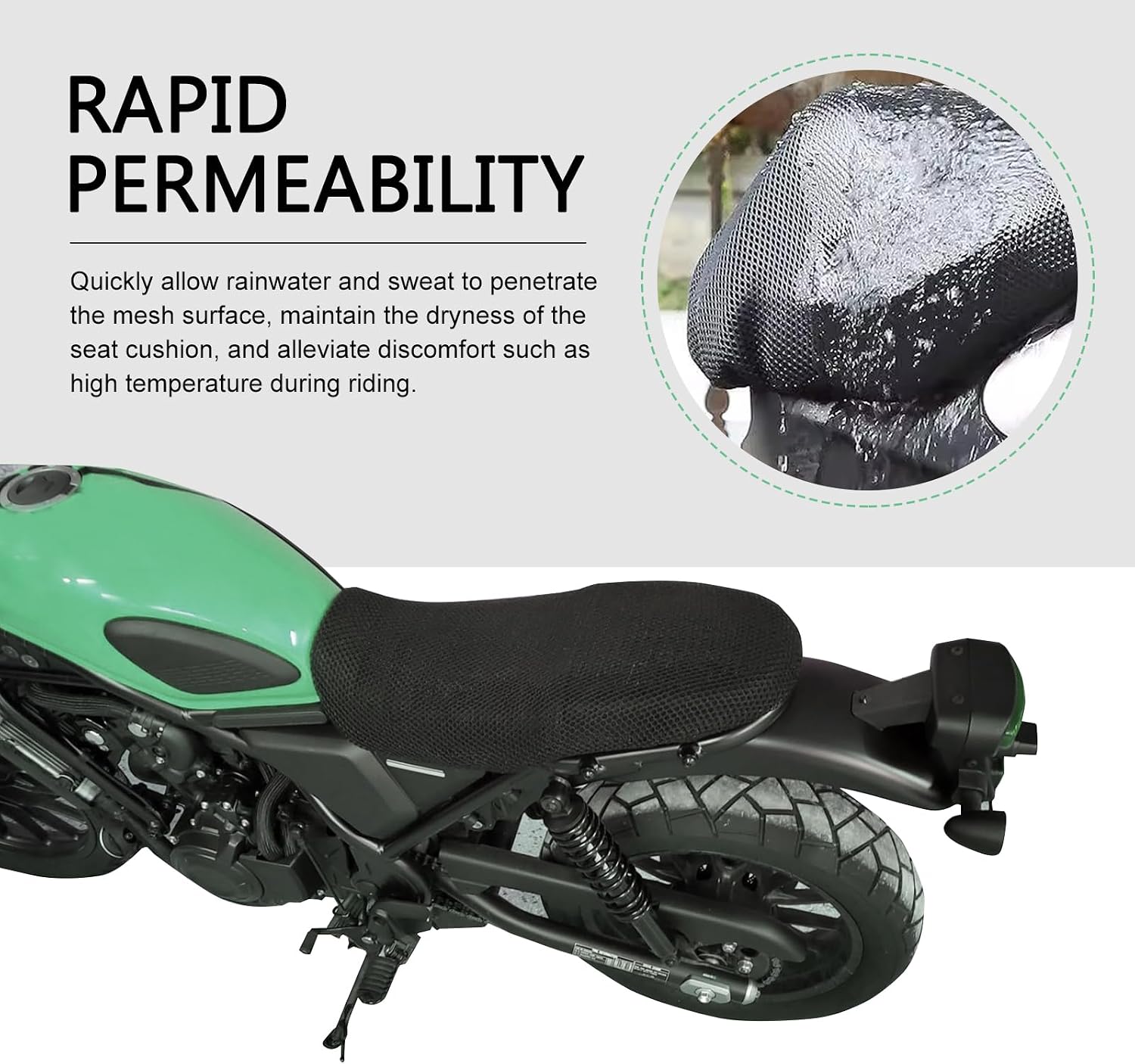 Large Moped Seat Cover, Heat-Insulating Anti-Slip Seat Cushion, Breathable Scratch-Resistant Cushion with 3D Spacer Mesh Fabric, Universal for Most Motorcycles (Black)