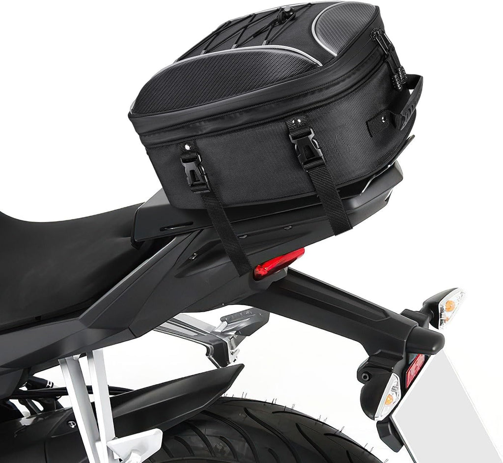 KEMIMOTO Motorcycle Tail Bag, Dual Use Motorcycle Rear Seat Bag with Waterproof Rain Cover, 22L-34L Expandable Motorbike Helmet Bag Luggage Storage Backpack with 6 straps
