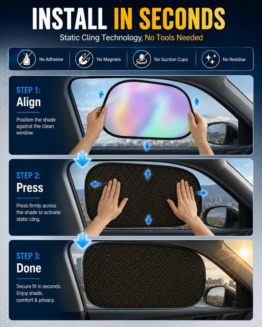Universal Car Side Window Sun Shades, Side Automotive Window Sunshades, Driver Passenger Sun Blocker, Removable Window Cover, Car Shades for Side, UV Protection Privacy Screen Accessories(D+P)