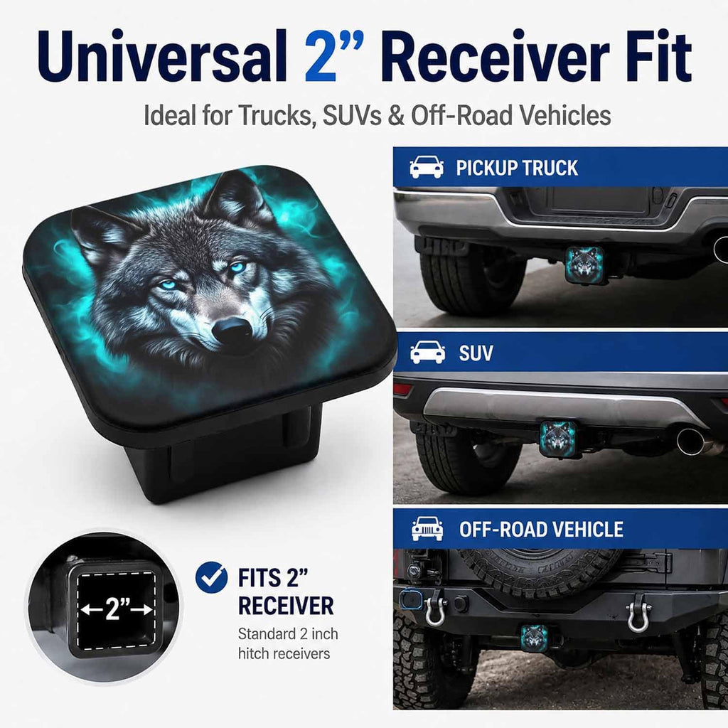 Trailer Hitch Covers Fire Wolf Heavy Duty 2 Inch Hitch Cover for Weather Protection, Rubber Hitch Receiver Cover Plug Cap for Trucks SUVs and Off-Road Vehicles