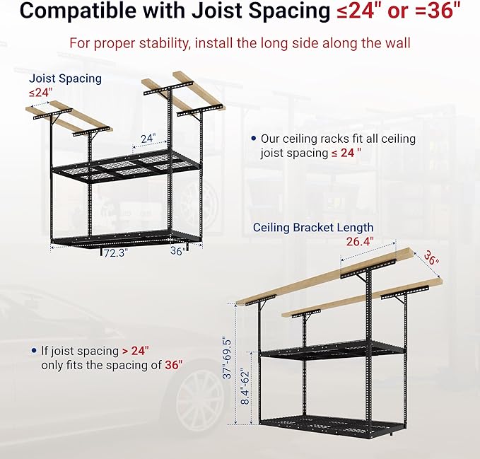 FLEXIMOUNTS 3x6 2-Tier Overhead Garage Storage Rack – Adjustable Heavy Duty - Image 3