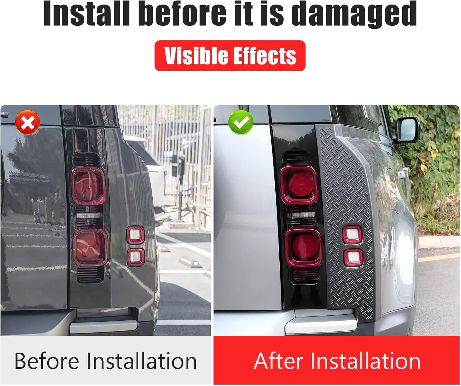 Body Scratch Guards for 2020-2025 2026 Land Rover Defender 90 110 130 Front and Rear Bumper, Mirror Covers, Tail Light Covers Scratch-Resistant Exterior Trim Accessories (Taillight Cover)