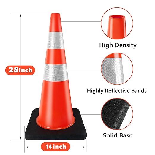 Traffic Cones 28 inch 6 Pack Heavy Duty Safety Cones Orange - Image 5