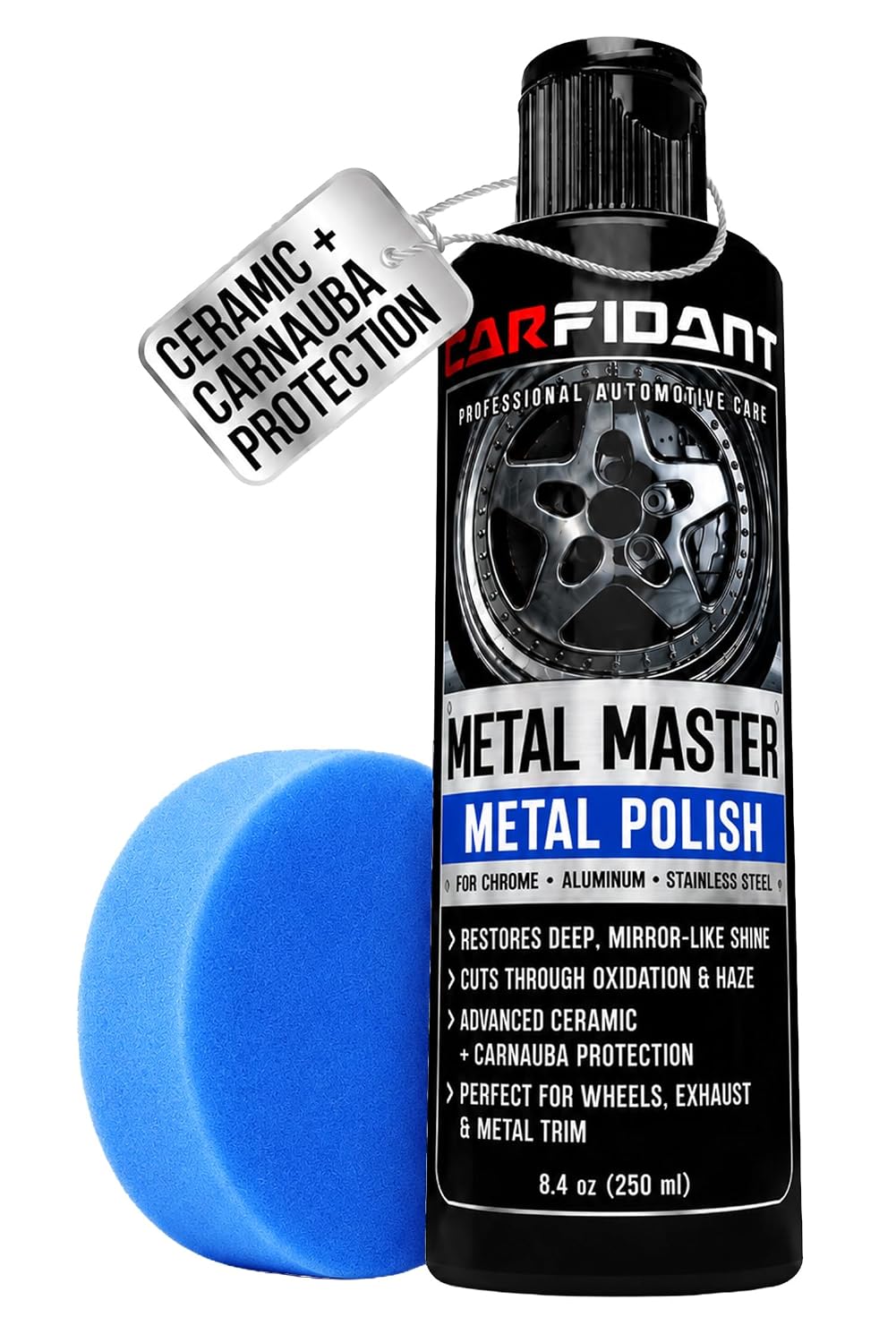 Metal Polish Kit with Applicator Pad – Restores Shine & Removes Oxidation on Chrome, Aluminum & Stainless Steel – Carnauba + Ceramic Protection – Metal Cleaner & Polish – 8.4 oz