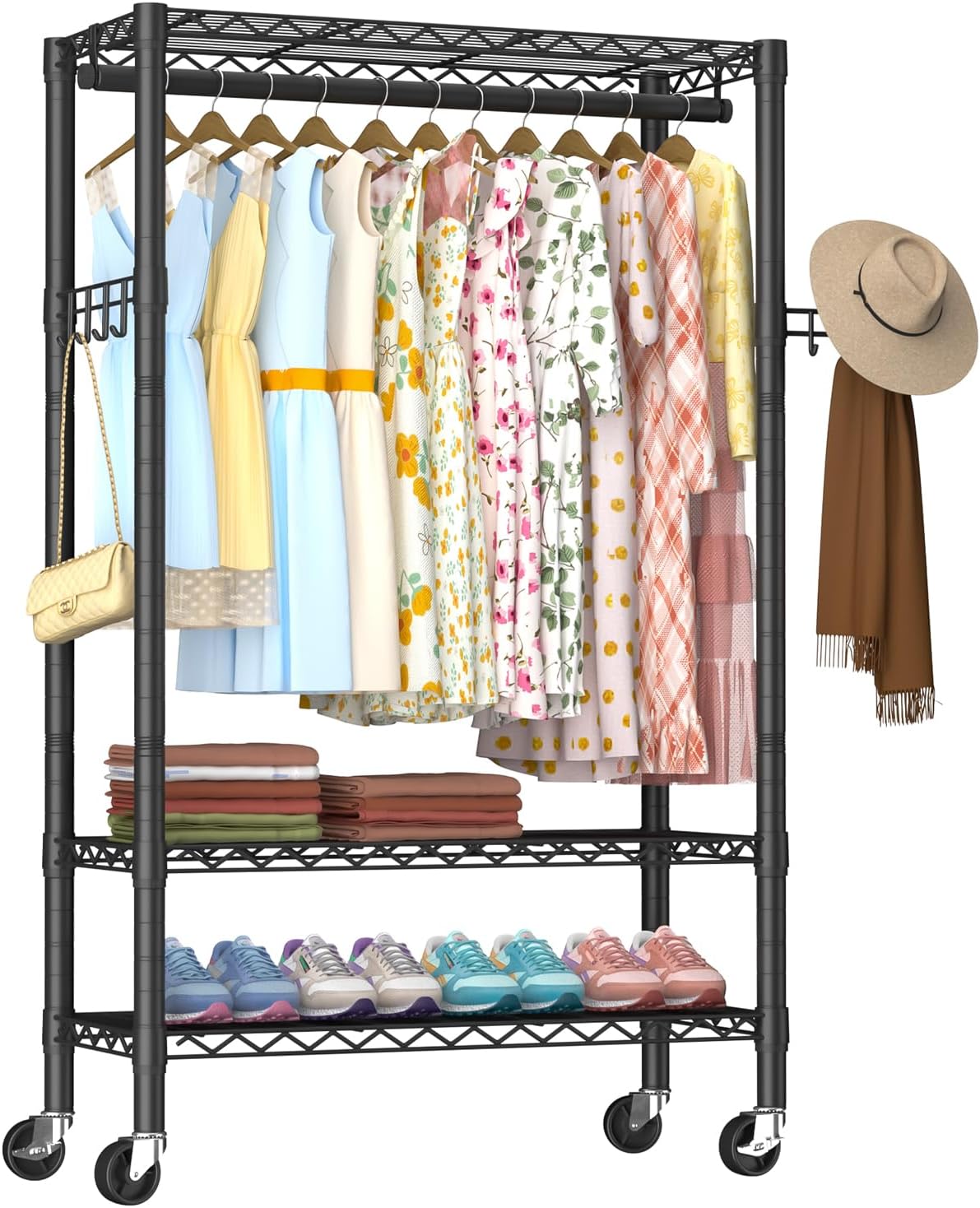 golpart heavy duty rolling clothes rack wheels portable, main product view