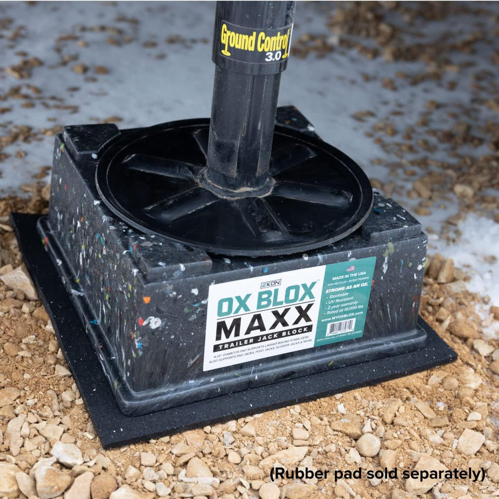 4-Pack OX BLOX MAXX Heavy Duty Trailer Jack Block, 5th Wheel RV Block | For 9" Round Feet; 9" & Smaller Feet Nest Securely Within Ridges;10.5x10.5x4.5 Inches; 6.8 lbs Weight; 10,000 lbs Capacity