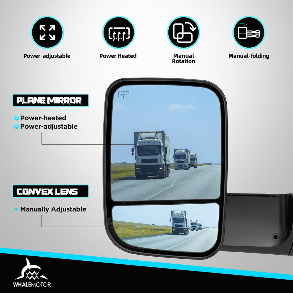 Smoked Power Heated Tow Mirrors Compatible with 2009-2018 Dodge Ram 1500, 2010-2018 2500 3500, 2019-2024 Ram 1500 Classic Flip Up Extended Trailer Towing Side Mirrors with Puddle Light, Black Housing