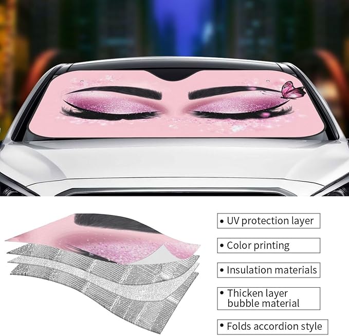Hello Eyelashes Car Sun Shade Windshield Sunshade Foldable Front Window Shield - Image 5