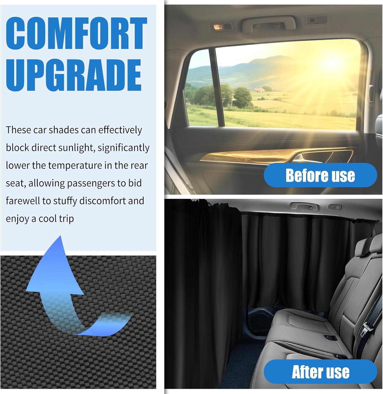 3PCS Extra Large Car Privacy Curtains,Black Coated Rear Car Window Shades & Divider Curtain Lower Interior Temperature and Provide Privacy,Portable Cars Window Curtains
