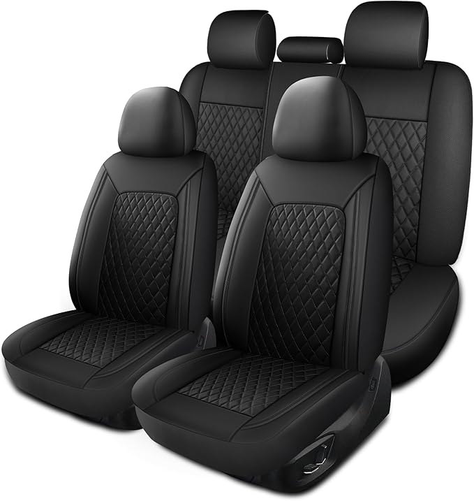 Leather Car Seat Covers, Breathable and Waterproof Seat Cover Full Set by HChengkikz