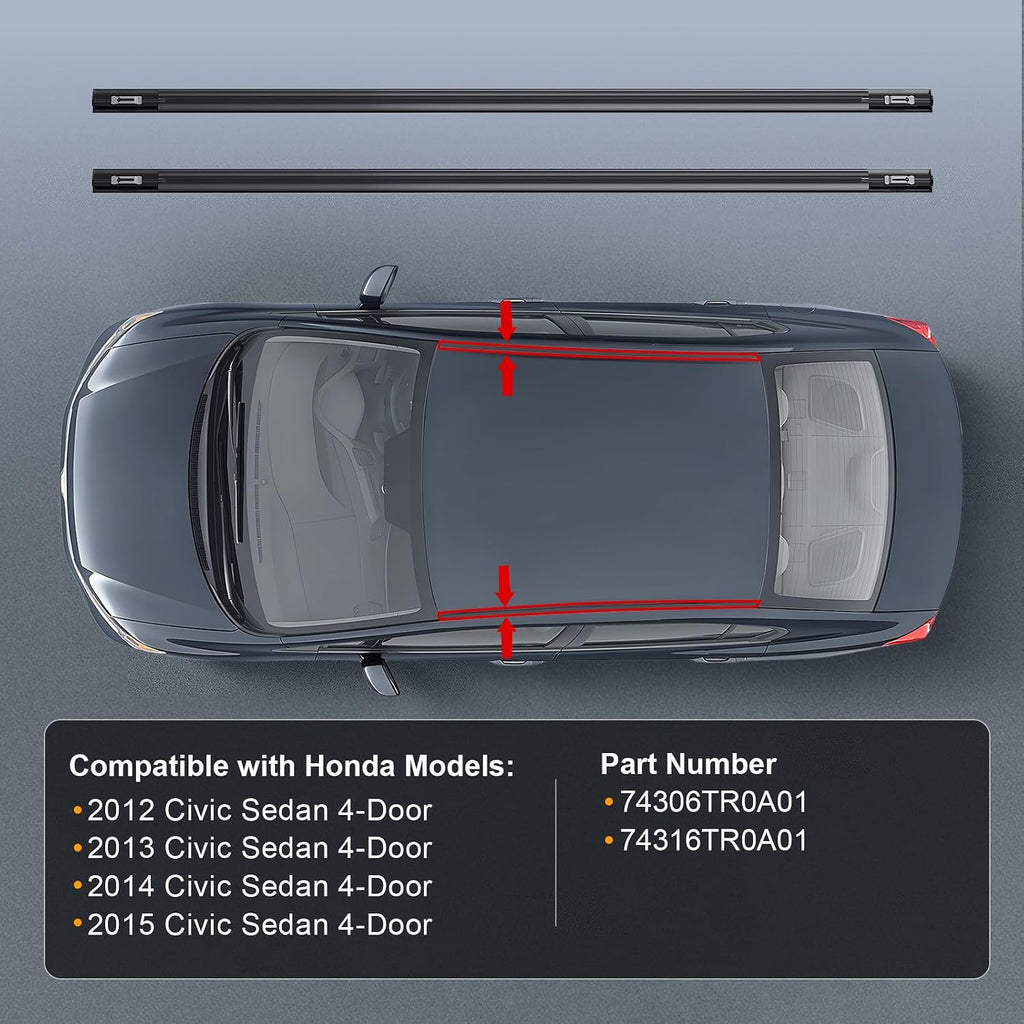 ItranMc Roof Drip Molding Kit for 2012-2015 Honda Civic 4-Door Sedan, Black Rubber Weatherstrip Trim for Left & Right Side,Replace#74316TR0A01 74306TR0A01